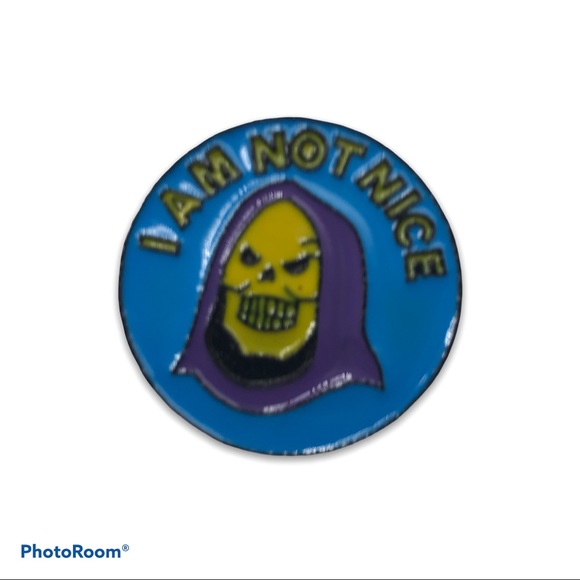 Skeletor I AM NOT NICE Flair Lapel Pin He Man 80s Retro NEW! - Picture 3 of 3